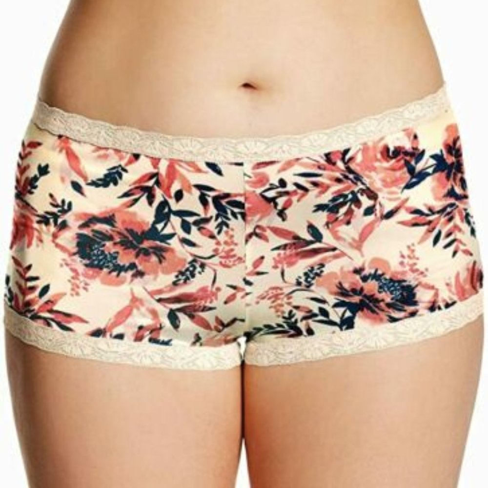 Maidenform NWT Signature Floral 1Fab Fit Microfiber Lace Trim Boyshort 40760 M/6